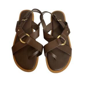 Universal Thread Women's Vanessa Harness Flat Sandal Comfort Size 9.5 Brown Gold